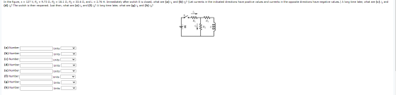 In the figure, E = 127 V, R2 = 9.732, R2 = 18.1 2, R3 = 33.612, and L = 2.76 H. Immediately after switch S is closed, what ar