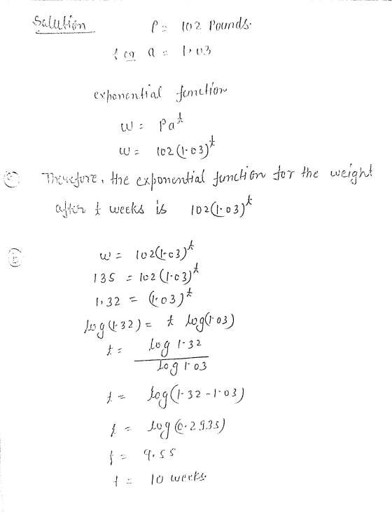 Satulin 102 Pounds 1:01.3 exponential Jemelion U Pait U- 102 (1•0334 © Therefore, the exponential function for the weight aft