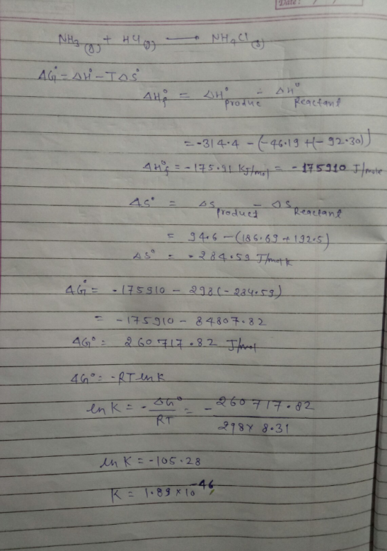 NHA Cg NH3 gg + Hu да - ди - Tos AHA Lih an produc odue Reactant =-314.4 - 646.19 H-92130)] A4 = -175.91 kg/mol 175910 t/mote