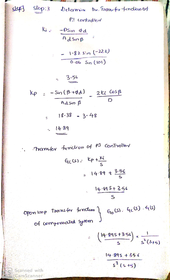 CLERC stop:3 Determine the Poorns for function of ki= Pl controleri -Dsin dd AdSinB - 1.82 sin (-223) 0.06 Sin (101) = 3.56 2