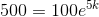 500=100e^{5k}