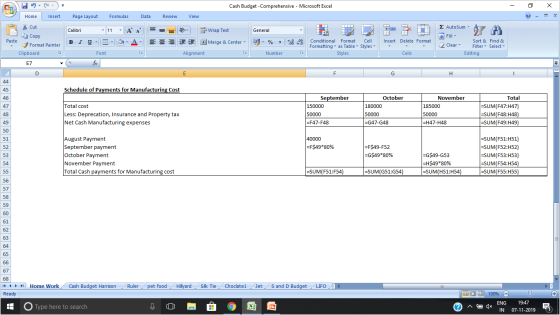 - 0 X Cut Cash Budget-Comprehensive - Microsoft Excel Lla Home Insert Page Layout Formulas Data Review View Calibri 11 - A^ A