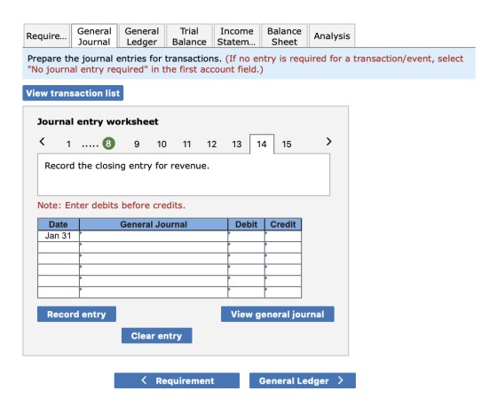 General General | Trial Income Balance Require... Analysis Journal Ledger Balance Statem... Sheet Prepare the journal entries
