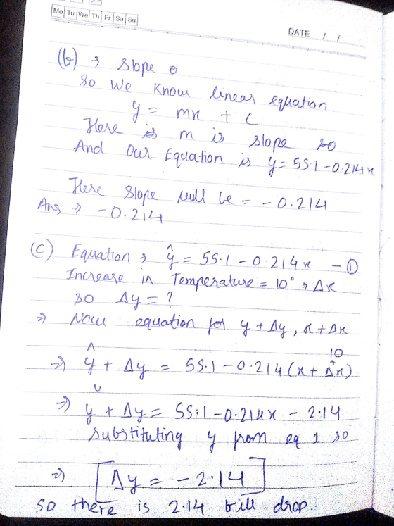 Mo Tu We Th Fr Sau DATE Arsぅ -0.214 (c) Equationう %-55.1-0.214x -D Inc.oare /A Tergeratu eニ10.., Δ lo ˊ刁