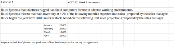 Exercise 1 ACCT 301 Week 8 Homework Baick Systems manufactures rugged handheld computers for use in adverse working environme