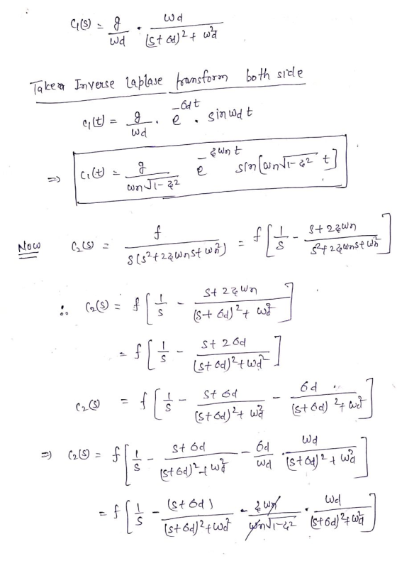 wd GCS) - g Wd (st od ) 2 + wa Takeda Inverse Laplase transform both side - Odt cit) = esin wat g Wd & ont g sin Candi 62 t C