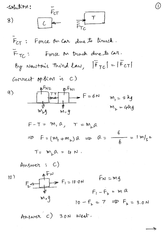 solution: FCT IT For: Force on car due to truck. FTC: Farce on truck due to car. By Newtous thind law, Frel=lFctl correct opt
