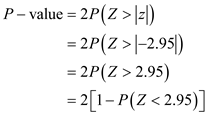 = 2P(Z > 1 = 2P(Z > 2.95 P -value 2P(Z> 2.95) = 2[1-P(Z < 2.95)]