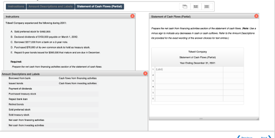 Instructions Amount Descriptions and Labels Statement of Cash Flows (Partial) Instructions Statement of Cash Flows (Partial)