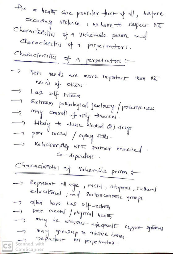 As a health are provider first of all, before occuring violence , we have to respect the Characteristics of a vulnerable pers