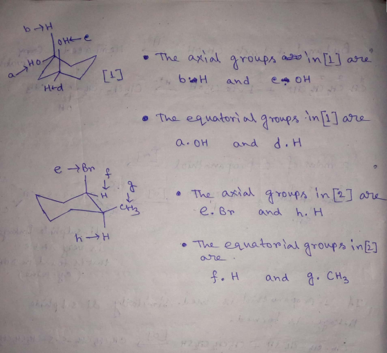 bH OHLe • The axial groups as in [L] are HO [1] . heat oth bath and OH Hkd to are • The equatorial groups in (1 A. OH and d.H