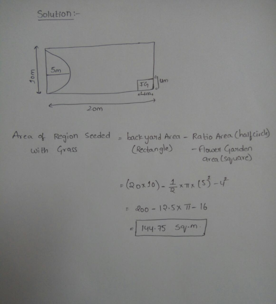 Solution:- um 2om Avea ot Region Seeded Lack yard Aren - Rakio Area (hol,cice circ ea - Ra tio Area (Rectangle)-Flowet Gaiden