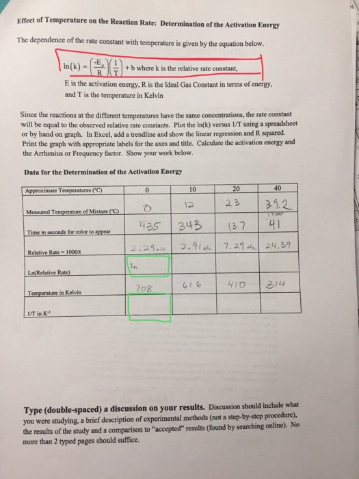 Effect of Temperature on the Reaction Rate: Determination of the Activation Energy The dependence of the rate constant with t