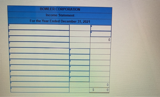 BOWLER CORPORATION Income Statement For the Year Ended December 31, 2021 0 0 0 A