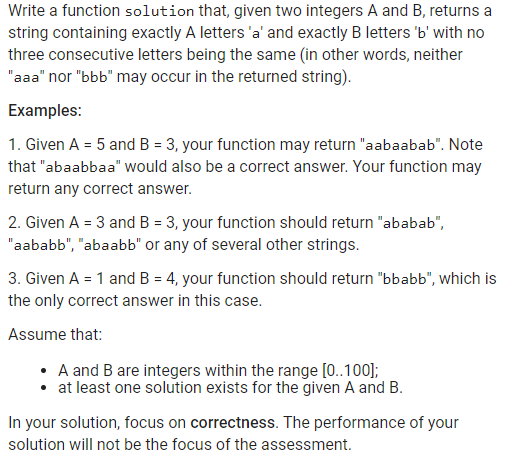 Write a function solution that, given two integers A and B, returns a string containing exactly A letters a and exactly B l