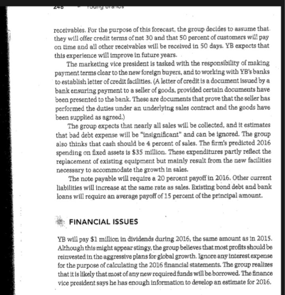 240 Toury Urames receivables. For the purpose of this forecast, the group decides to assume that they will offer credit terms
