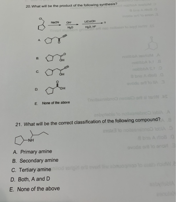 20. What will be the product of the following synthesis? NaCN OH LICECH 7 HO HH0, Hº A B. DAA nobb no DAS a bosc do C OH D OH