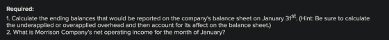 Required: 1. Calculate the ending balances that would be reported on the companys balance sheet on January 31st. (Hint: Be s
