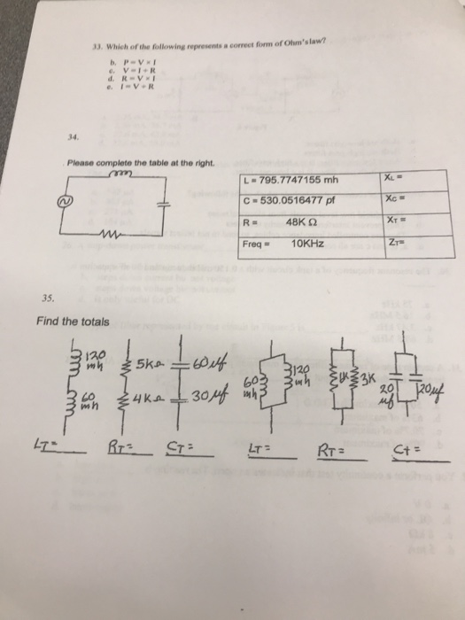 Which of the following represents a correct form of Omslaw PV VIR BV -VR Please complete the table at the right mm L-795.7747