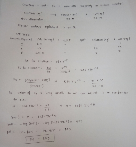 CH3 Cooli 13 sait So, it solution elissociales completely quocu in CH3C00li (99) after dissociation CH3C00 -(99 U.SIM Lit 192