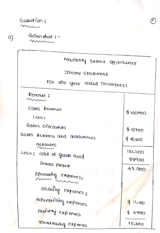 Sooution Gfven ahat - FOT the year ended Decembeơ3] Reverue L60Noo Saoes Revenue Less: 4 0t00 4 & 600 Sares Rereons and aooan