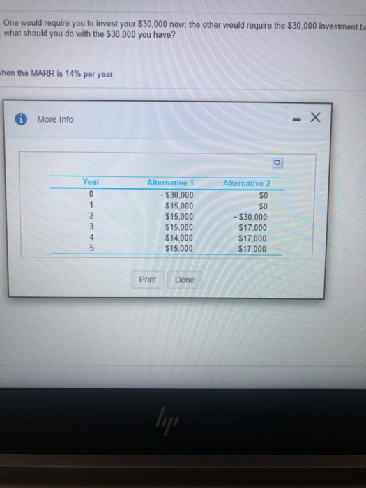 One would require you to invest your $30,000 now, the other would require the $30,000 investment what should you do with the