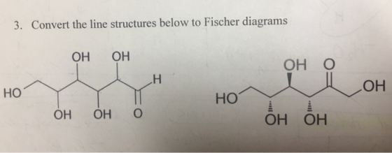 3. Convert the line structures below to Fischer diagrams OH OH он о он но но OH OH O OH OH