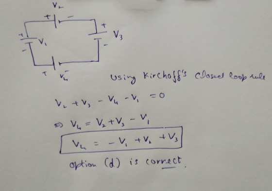 using Kirchoffs closed loop rule htv, - Vu rv =0 s Vy = V TV, -W = -V, TV, TV option (d) is correct