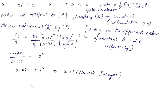 4. 2A + B . ctote ,rato a k[A] (B)Y. yata censtunde order with respect to CA ] keeping [B] - censtmals 1 (calculation of n)