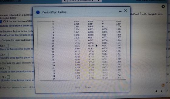 12 ULU U Lump Control Chart Factors 8.42 and R=4.5. Complete parts sta were collected on a quantitati through c below. Click