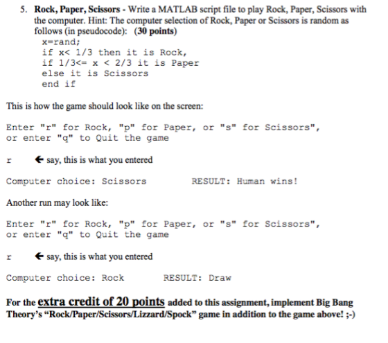 Rock, Paper, Scissors - Write a MATLAB script file