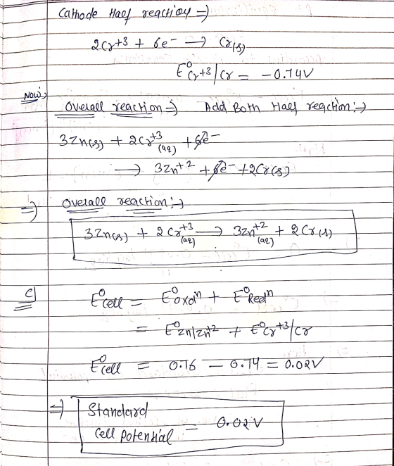Catho.de Half geachimy =) 202+3 + de Corso E@x+3)(x = -0.141 overall reaction - Add Both Half reaction 32h Es} +262 +3 +6e- -