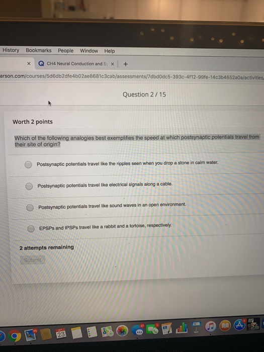 History Bookmarks People Window Help X Q CH4 Neural Conduction and SX + arson.com/courses/5d6db2dfe4b02ae8681c3cab/assessment