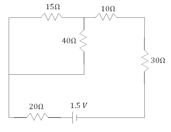 10Ω 15Ω ΛΜΑ 40Ω 30Ω 20Ω 1.5V