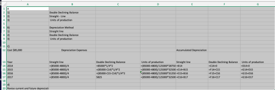 А В с D E F G Double Declining Balance Straight-Line Units of production 1 А 2 1) 3 (2) 43) 5 6 B) 7 1) 8 (2) 93) 10 11 C) 12