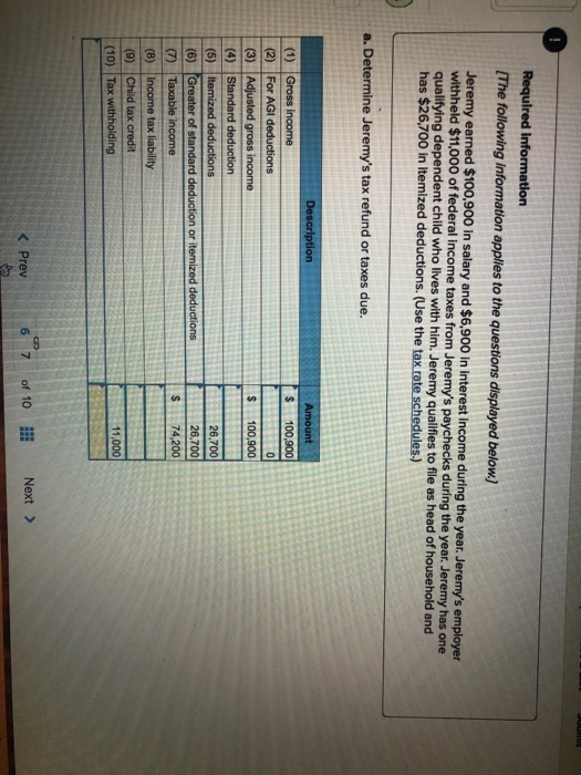 Required Information [The following information applies to the questions displayed below) Jeremy earned $100,900 in salary an