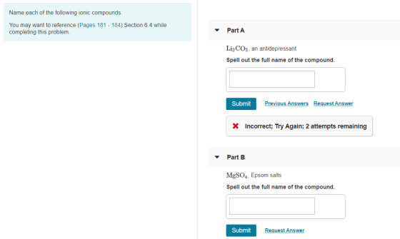 Name each of the following ionic compounds. You may want to reference (Pages 181 - 184) Section 6.4 while completing this pro