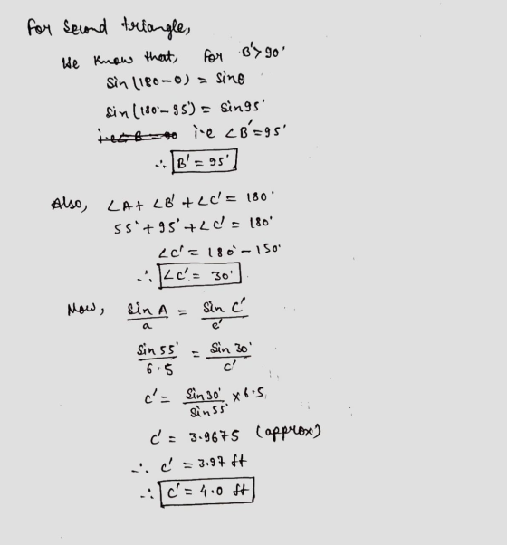 triangle, for Second We know that, for Bs go Sin (180-) = sino sin (180~95) = sings Het bo ie Bags : B = 95] Also LAT L