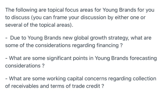 The following are topical focus areas for Young Brands for you to discuss (you can frame your discussion by either one or sev