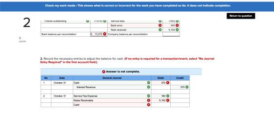 Check my work mode : This shows what is correct or incorrect for the work you have completed so far. It does not indicate com