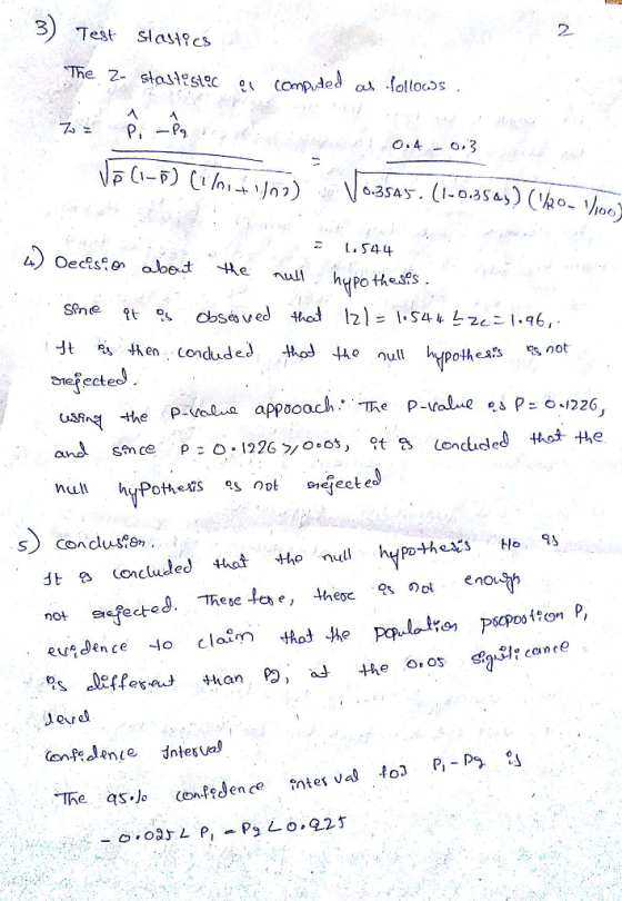 3) Test slast cs 2. eZ-닭 .S44 siafectes and smce P 1226 yo.os, 9t lencuded Ho He mul hyPothets as nfeeted s condluse Jt oncuded that thnu hpohesHo enoush no efecte