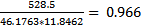 | 528.5 46.1763x11.8462 = = 0.966