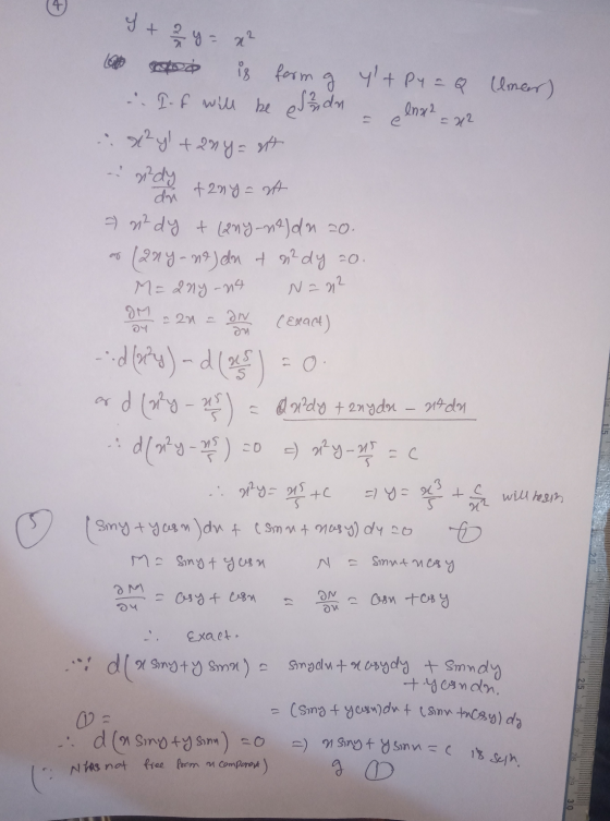 + 2 y = x² L is form a y+ Py = Q Ilmer) . I-f will be esden - Inr2 = 212 1²yl + 20y = at - gdy tenye of 7 m2 dy & lany-ne)dn