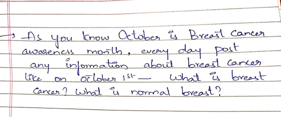 As you know October is Breast Cancer awareness month, every day post any information about breast cancer like on oclober 1st