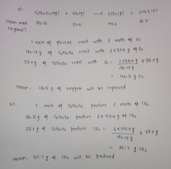 C6H12O6 (aq) + 602191 6602191 + 6H2Orel 180.16 18.0 Molar may ringlmol) 3210 44.0 I mole of glucose react with 6 moles of O2
