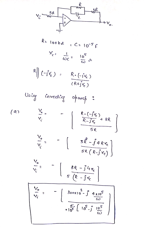 R BR SR Vi covo R = looker ic=10-5f Xai ㅗ 5 10 R]] C-ive) R. (Live) (R+jke) Using inverting opamp so (a) slos - R.( Rajxe + 3