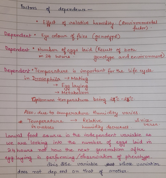 factors of dependence - • Effect of relative hy • (environmental O actor). Dependent • Eye colour of flies (genotype) Depende