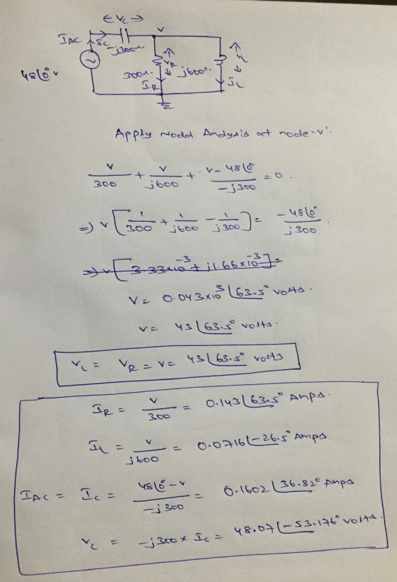 EV Inch ñ 3oon. IR Apply Nodd Andysis at node.se -V-481 300 j6oo - 3300 - Lacoste * 3-33aát it 60x3] - 0.043 (63.5 votto. v-