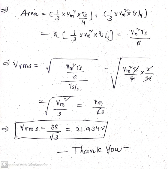Area = (xvmx+ (x voy Tela) E & [ { xvox &l] VATTS » Vims = r Notts = my x ² - 2 Isla . => [Vrmse z = 21.43407 - Thank You - C