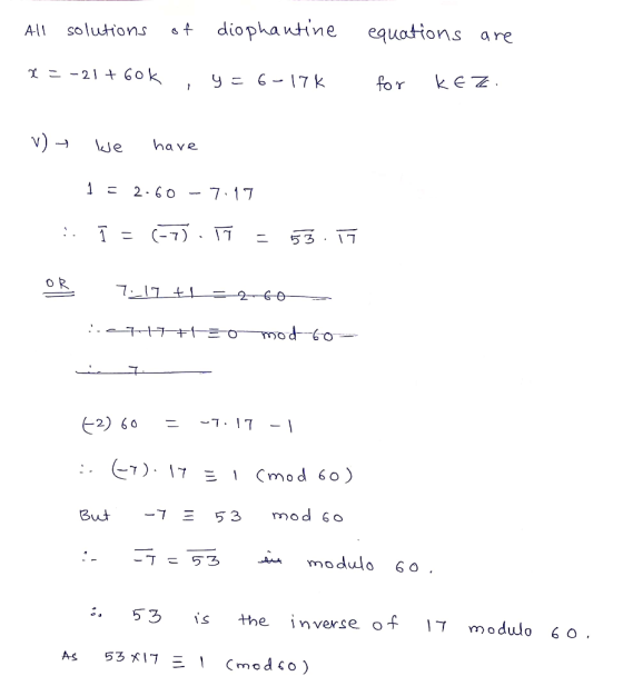 All SolUHfons ‘t dío Pha ntine equations are for ke → lde have 7 53 mod 6 o Bt modulo 6 O :.53 s he inverse of modulo 6o.